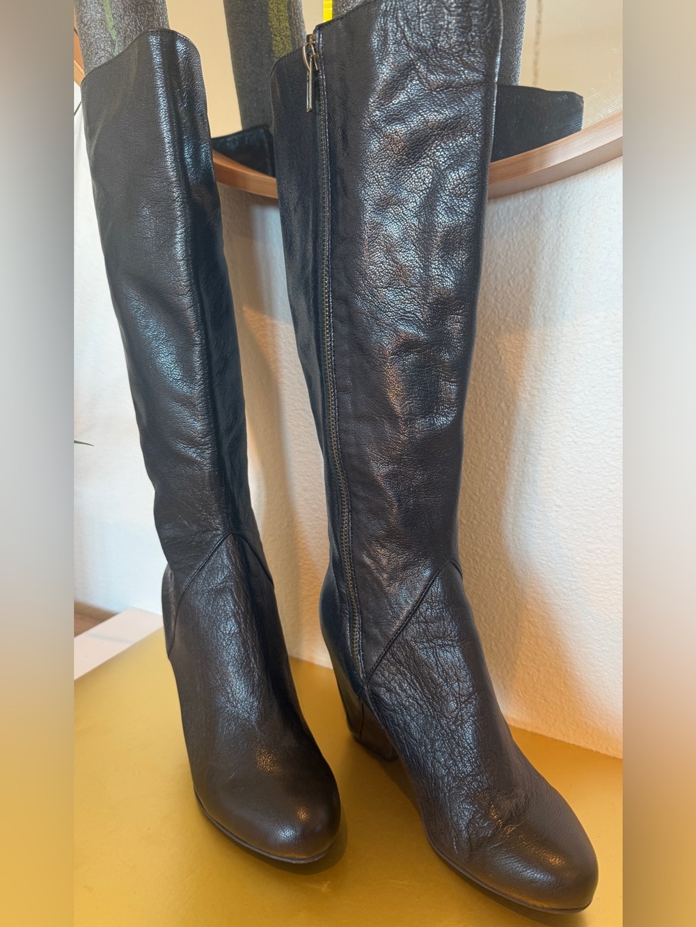 Farylrobin Black Leather Knee High Boots Size 6.5